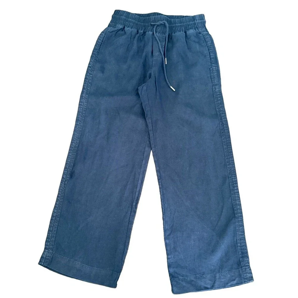 Quince 100% European Linen Blue Pull-On  Wide Leg Pant Women Sz M Coastal EUC